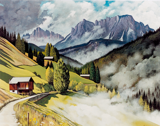 ASPETTI DEL REALE - Costalta di Cadore - strada della segheria - 1995  Acrilico su tavola - cm 100x80