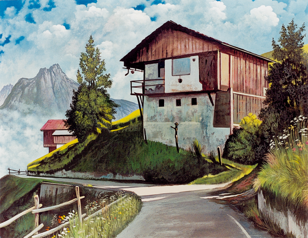 ASPETTI DEL REALE - Costalta di Cadore - strada della segheria - 1995  Acrilico su tavola - cm100x80